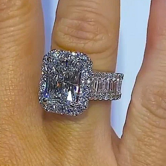 Sterling Silver Diamond Square Cut 2.50CT Baguette Accent Ring - Picture 6 of 11